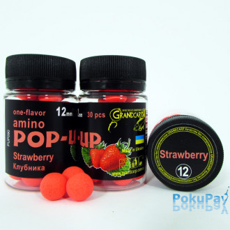 Бойли плаваючі Grandcarp Amino Pop-Up Strawberry (Полуниця) 12mm 30шт (PUP090)