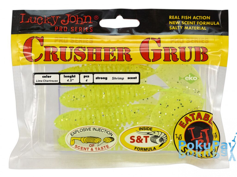 Твістер Lucky John Crusher Grub 4,5 Lime Chartreuse 4шт (140158-071)