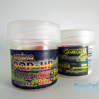 Бойли плаваючі Grandcarp Amino Pop-Up Mussel, Chili, Pineapple (Мушля, Чилі, Ананас) 10mm 15шт (PUP207)