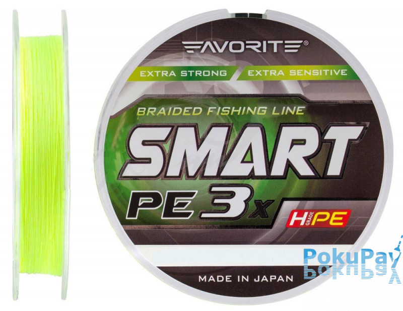 Шнур Favorite Smart PE Fluoro Yellow 3x 150m #0.15/0.066mm 1.2kg